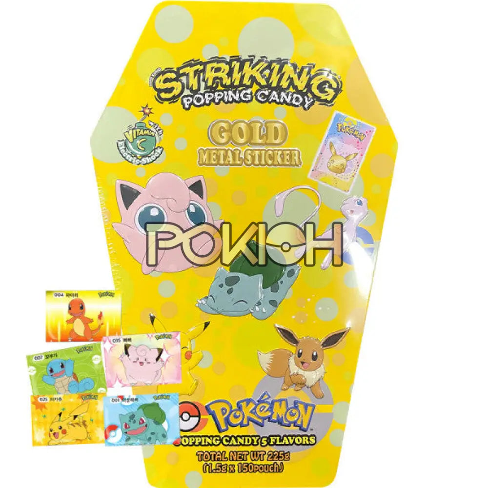 [Free Shipping] Pokemon Striking Popping Candy Variety Pack Tin Case 225G + 24K Gold 1 Sticker