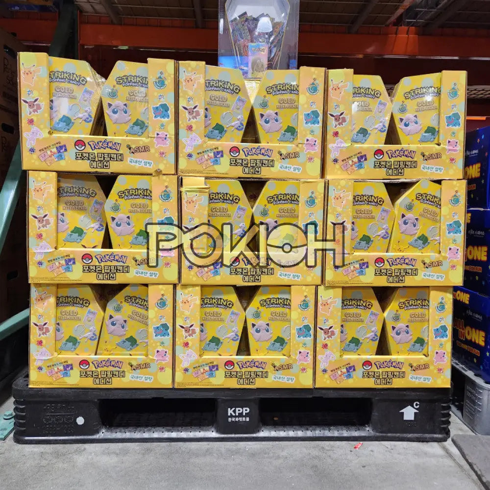 [Free Shipping] Pokemon Striking Popping Candy Variety Pack Tin Case 225G + 24K Gold 1 Sticker