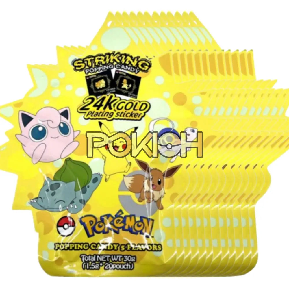 Pokemon Striking Popping Candy 30G + 24K Gold Sticker(1 Random Character) Variety Pack 2. 12 Packs